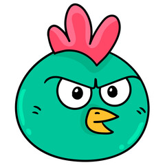 Vector of green rooster head with serious face