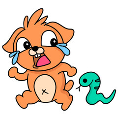 Vector of orange puppy running with scared face