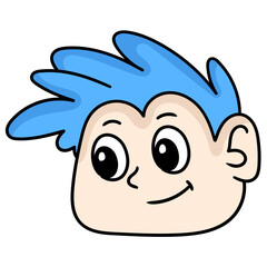 Vector of boy with blue hair and friendly smile