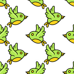 Editable seamless pattern of cartoon styled doodles of a bird