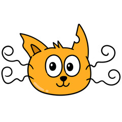 Editable cartoon style doodle of a cat with wavy whiskers