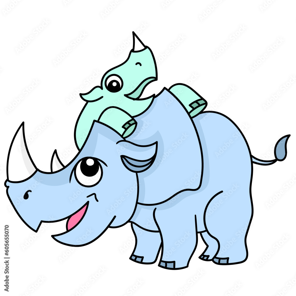 Sticker Vector illustration of a cartoon rhinos isolated on a white background