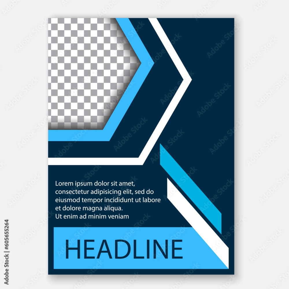 Poster editable printout template design in blue with a space for headline and text