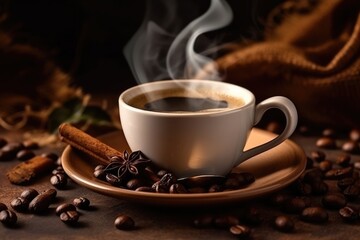 Fototapeta premium cup of coffee with beans, ai generative