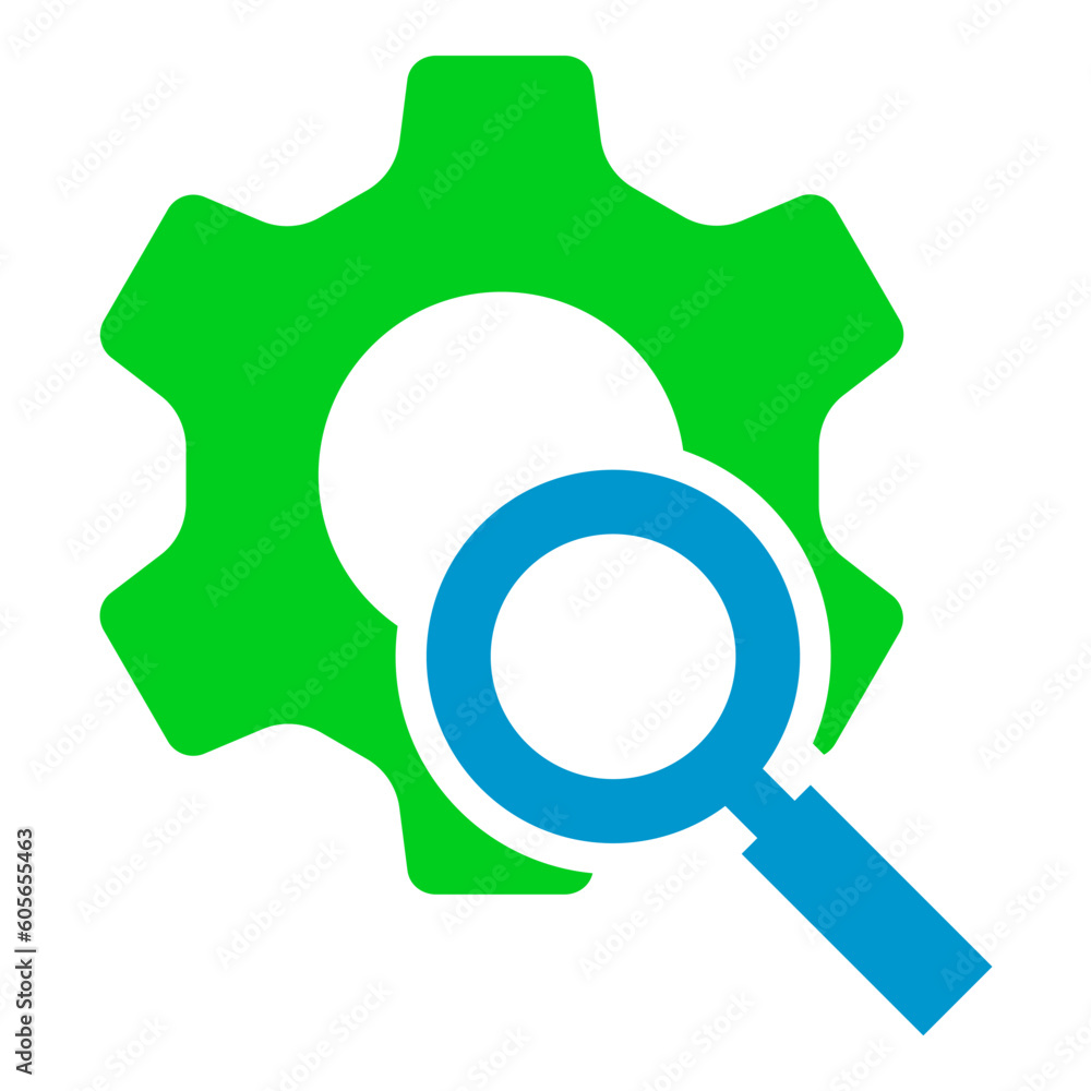 Poster flat design of a search icon on a settings icon