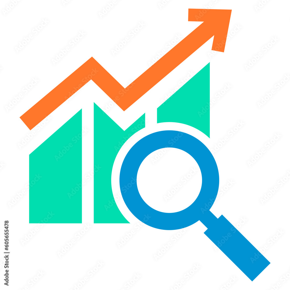 Poster flat design of a search icon on a data analysis graph icon
