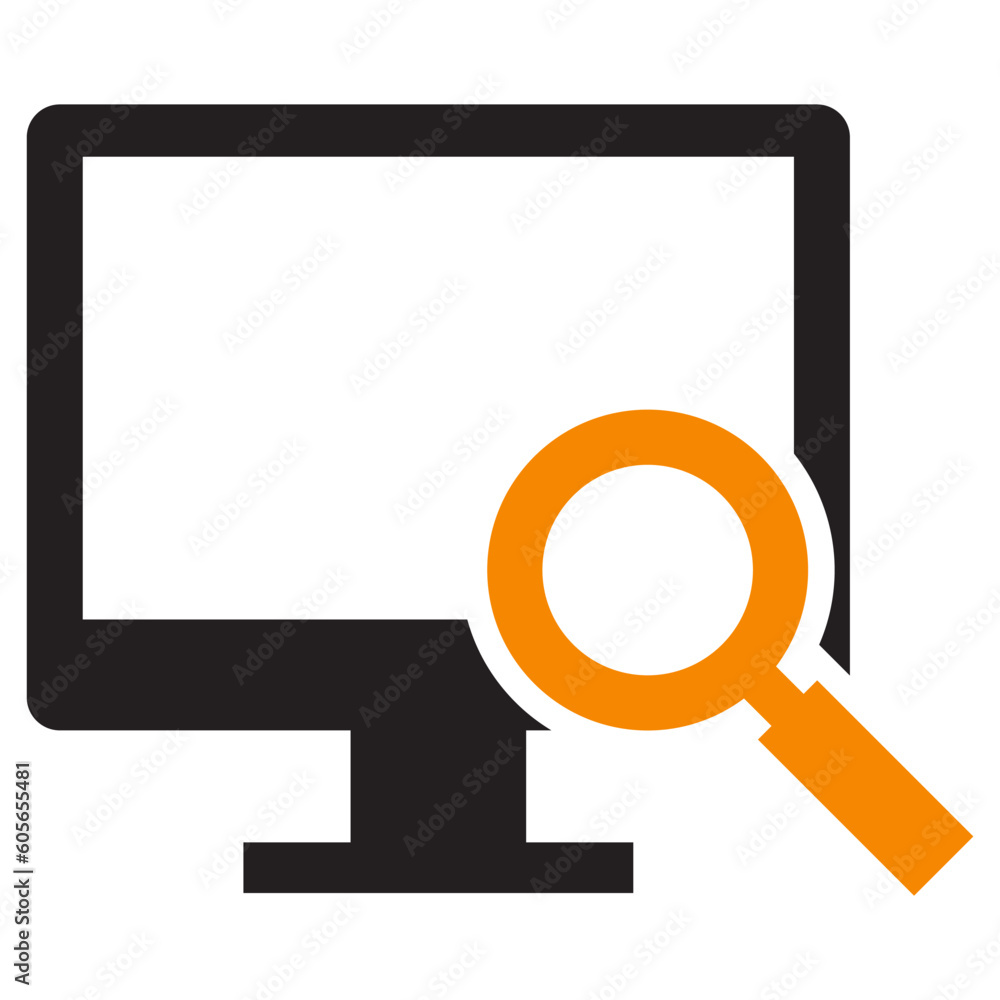 Poster flat design of a search icon on a computer screen, monitor icon
