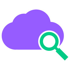 Flat design of a search icon on a cloud storage icon