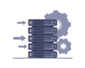 Virtual cloud server or cloud computing platform. Vector illustration, concept and graphic design.