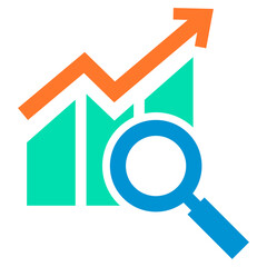 Flat design of a search icon on a data analysis graph icon