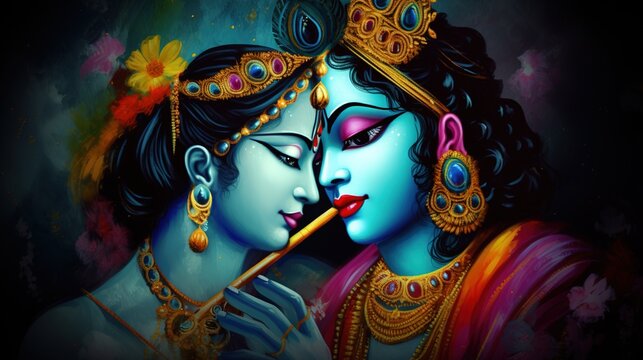 Radha and Krishna illustration, Generative ai