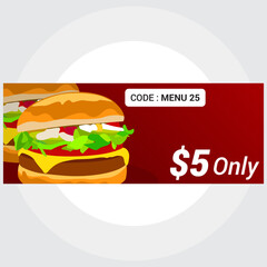 Burger sale discount template on the red background