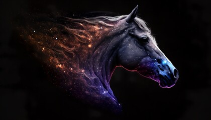 Fototapeta na wymiar horse head with galaxy background