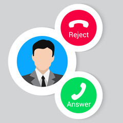 User interface realistic design with buttons reject and answer