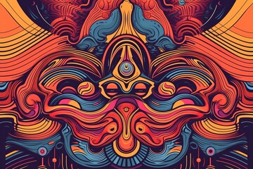 Fototapeta premium abstract background with god goddes portrait illustration flowing shapes psychedelic art Japanese mask