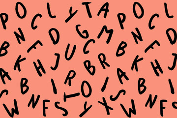 template with the image of keyboard symbols. set of letters. Surface template. pastel red background. Horizontal image.