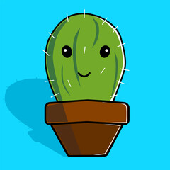 Vector illustration of a cactus with a cute face
