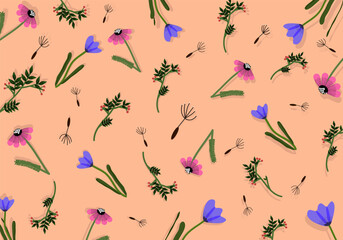 Vector illustration of the floral pattern against a pink background