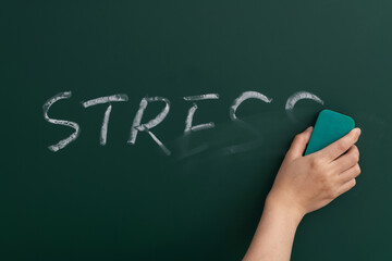 Hand erasing word stress on blackboard