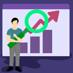 Vector illustration of the business growth chart analysis held by the man