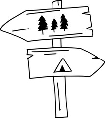 Wooden sign pointer camping doodle illustration © Maria Gerasimova