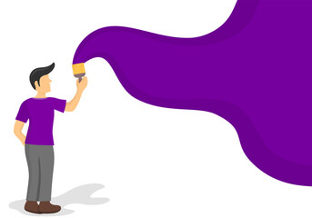 Vector illustration of the man painting the white wall with purple