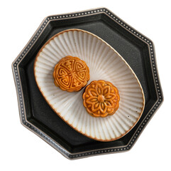 Delicious moon cake for Mid-Autumn Festival food mooncake isolated white table background.