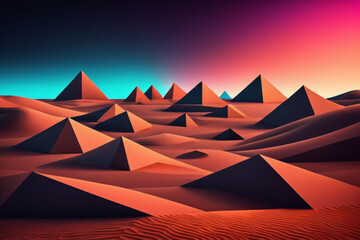 Fototapeta na wymiar An image of AI Generative of 3d illustration of pyramids in desert at sunset, digitally generated image