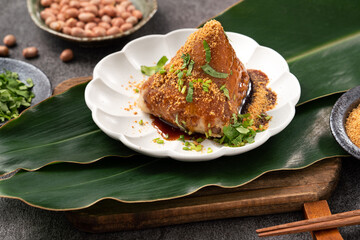 Vegetable zongzi. Vegetarian rice dumpling for Duanwu Dragon Boat Festival food.