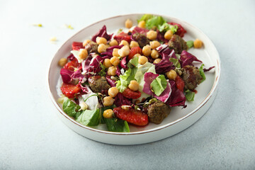 Healthy meatball salad with chickpea