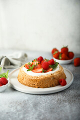 Homemade berry cake with vanilla cream