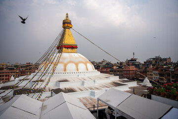 Boudhanath stupa in Kathmandu, Nepal - UNESCO World Heritage Site - obrazy, fototapety, plakaty