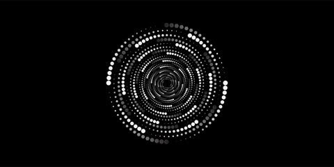 Dots, spiral circles, swirls, swirls black background.
