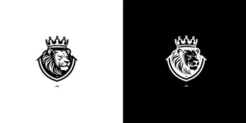 Obraz premium Royal king lion crown symbol. Elegant black Leo animal logotype. Premium luxury brand identity icon. Vector illustration design template