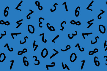 template with the image of keyboard symbols. a set of numbers. Surface template. blue background. Horizontal image.