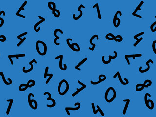 template with the image of keyboard symbols. a set of numbers. Surface template. blue background. Horizontal image.