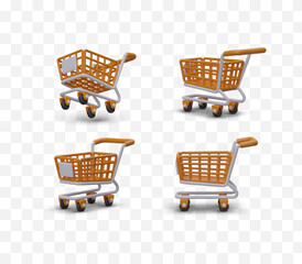 Collection of realistic shopping carts. Modern shopping cart side, bottom, front view. Bright icons, illustrations, made in same style for web design of trading company, store © ArtHub02