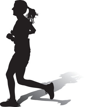 women runner and shadow silhouette vector