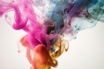 Fototapeta na wymiar Colorful smoke with abstract shapes on a white background. Generative AI
