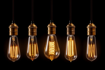 Fototapeta na wymiar Set of Antique Edison Bulbs for Artistic Cafe and Restaurant Decoration, generative AI