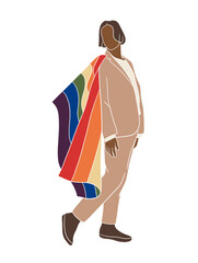 Abstract people holding a gay pride flag illustration. Vector illustration. 