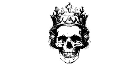 Hand drawn portrait of a skull with a crown. Vector  rock illustration for your fashion design