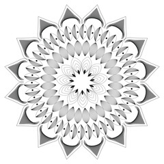 Circular pattern black and white floral ornamental mandala outline for coloring book pages.