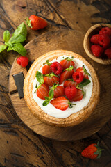 Homemade berry cake with vanilla cream