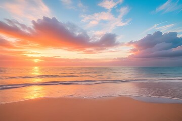 Fototapeta na wymiar 朝焼けの美しい彩雲と浜辺の風景