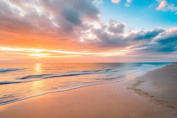 Fototapeta premium 朝焼けの美しい彩雲と浜辺の風景