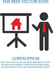 Real estate business vector icon eps 10. Agent pointing at a house
