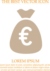 Money bag with euros vector icon. Simple isolated pictogram