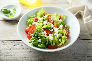 Healthy vegetable salad with Feta cheese