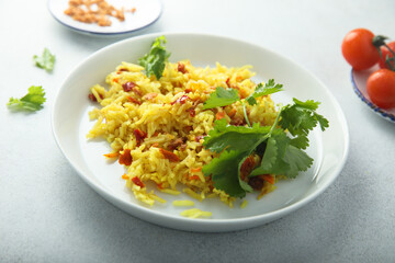 Homemade vegan pilau with sun dried tomatoes